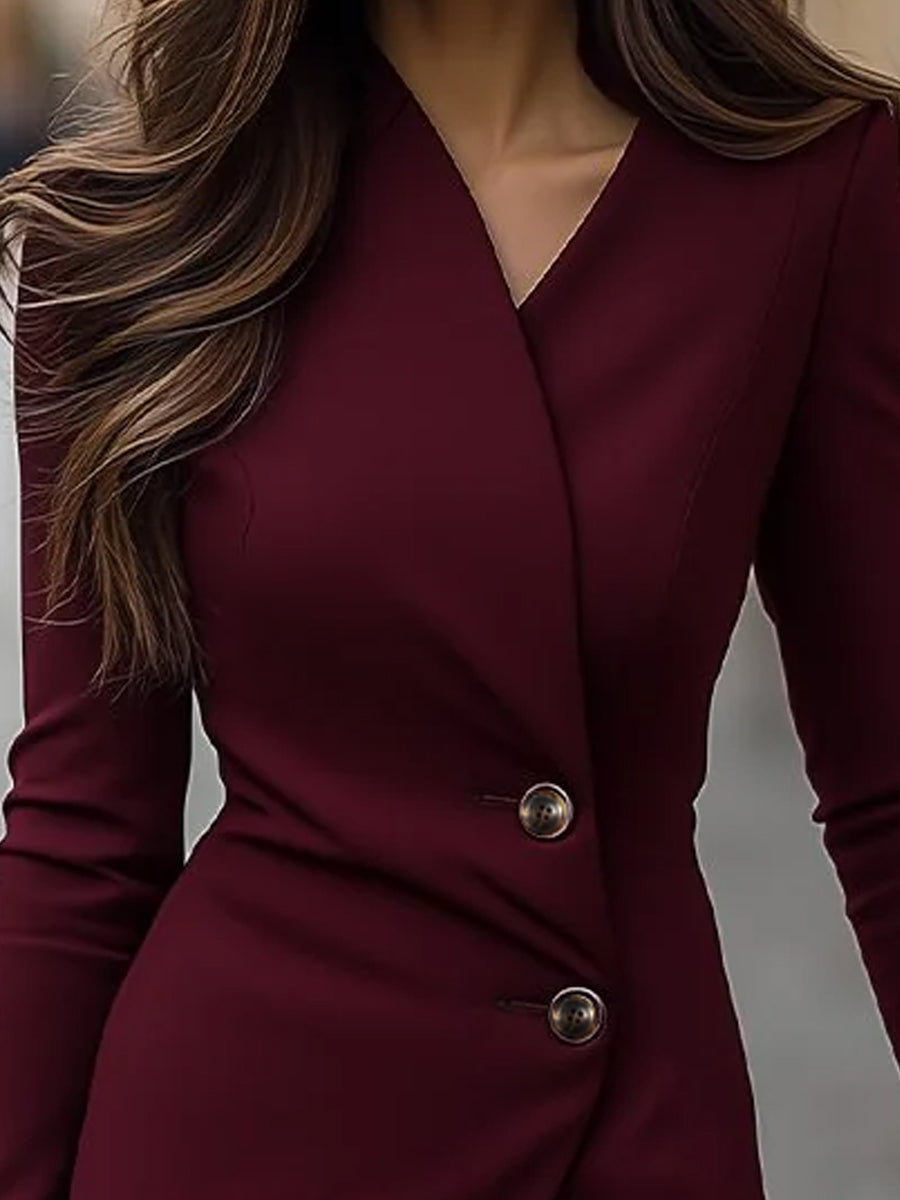Eva | Robe Midi Boutonnée Style Enveloppant Bordeaux