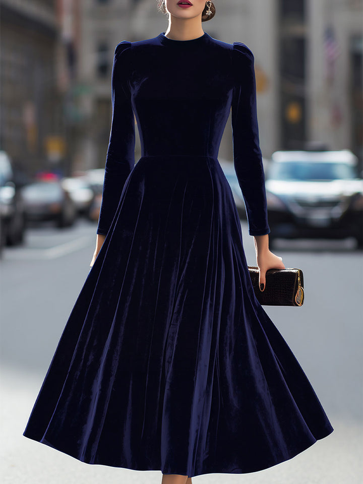 Julie | Robe Midi à Manches Longues Bleu Marine