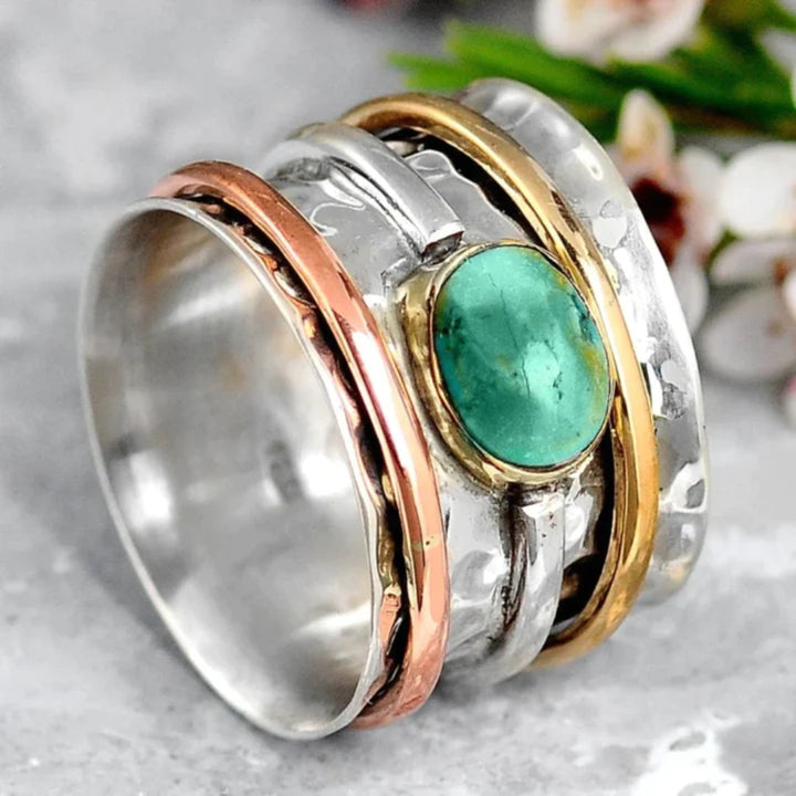 Coco - Bague Vintage Or &amp; Argent Turquoise