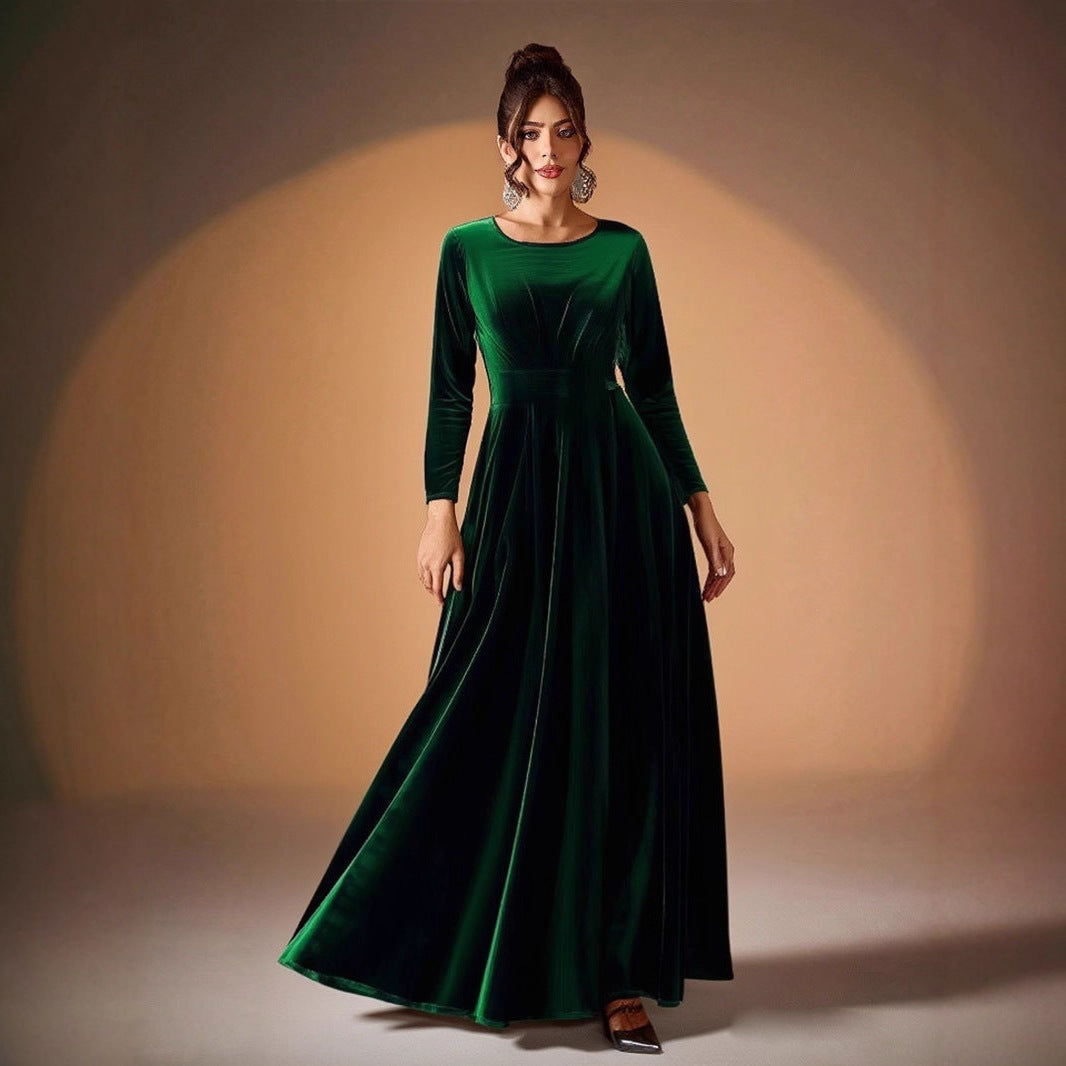 Béatrice | Robe Maxi en Velours à Manches Longues