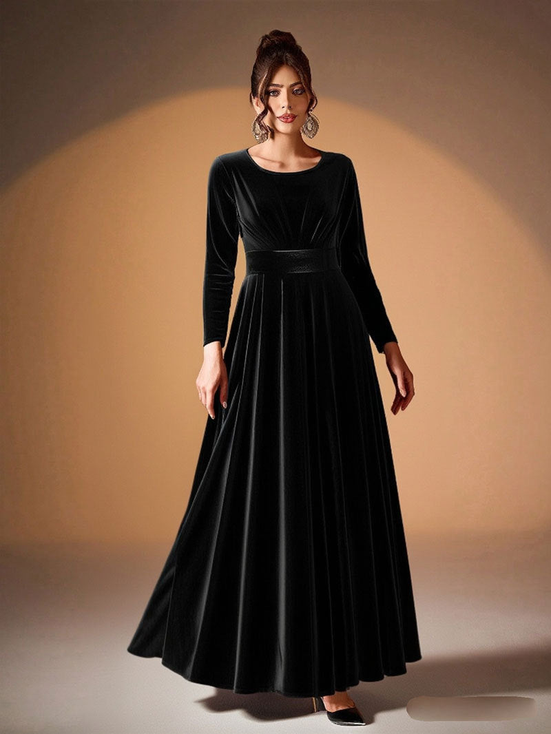Béatrice | Robe Maxi en Velours à Manches Longues