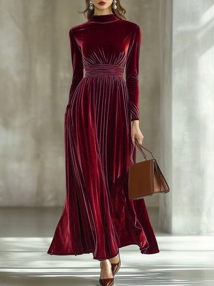 Marie | Robe Maxi en Velours Plissé