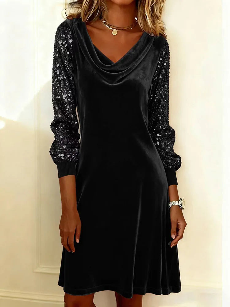 Sophie | Robe à Manches en Velours Étincelant