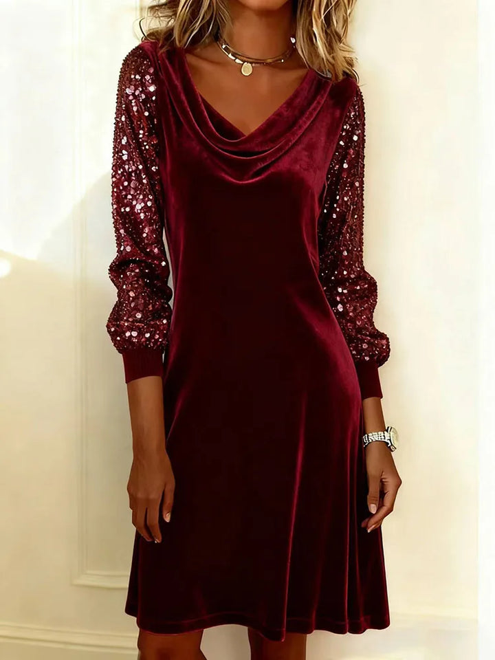 Sophie | Robe à Manches en Velours Étincelant