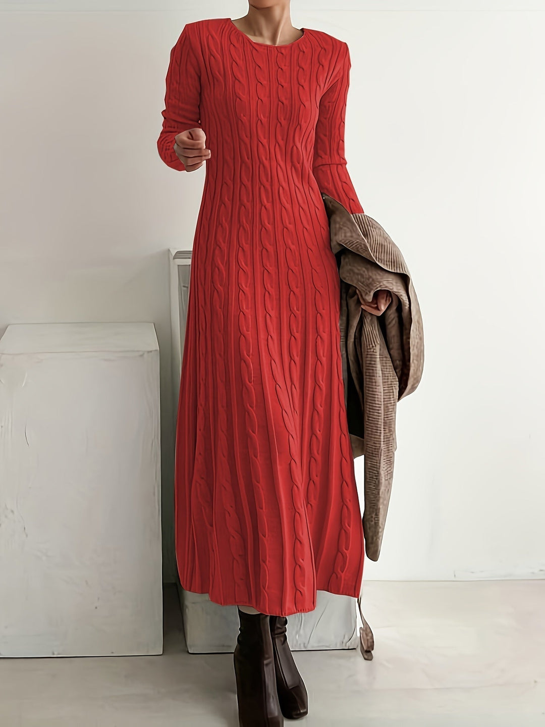 Sarah | Robe Maxi en Tricot Câblé Confortable
