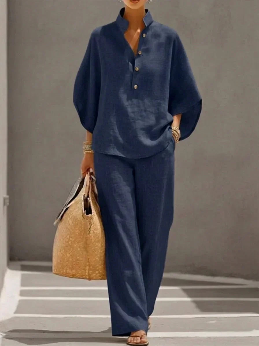 Maribel™ | Ensemble en lin à manches chauve-souris et pantalon ample